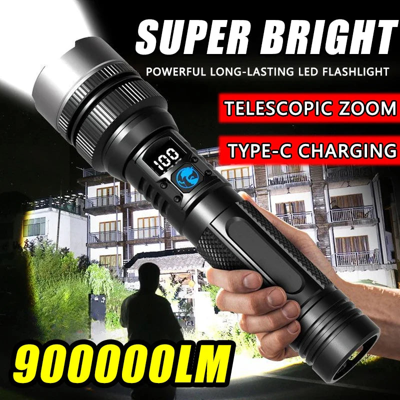 KDULIT LED Zoom Flashlight | Type-C Rechargeable & Digital Display