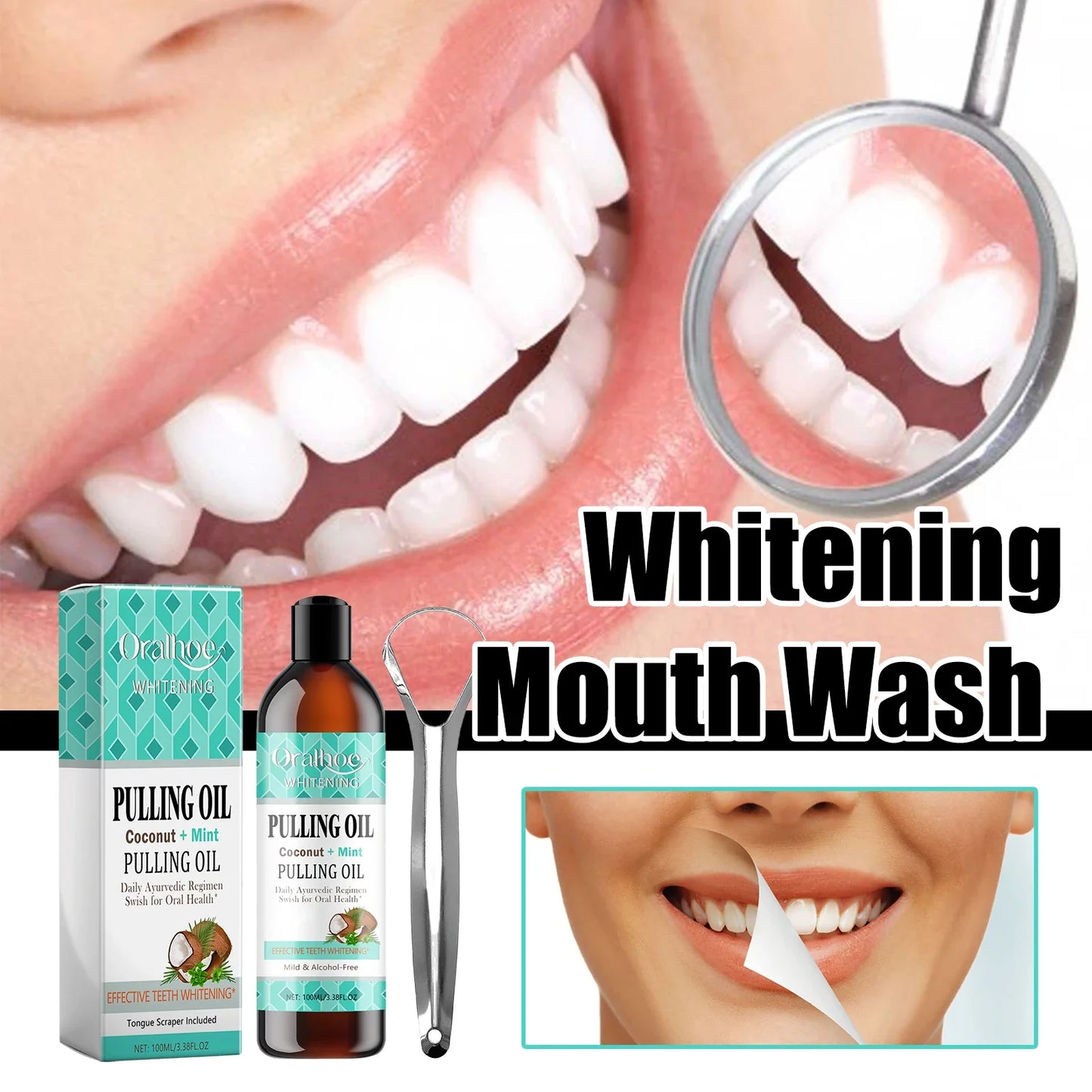 Coconut Mint Pulling Oil Mouthwash Kit with Tongue Scraper