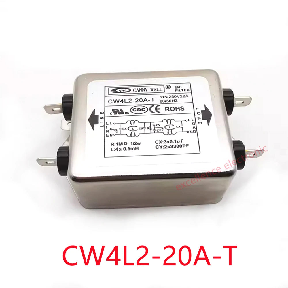 CW4L2-20A-T EMI Power Filter Single Phase CW4L2-10A -T CW4L2-6A -T AC 115V / 250V 20A 50/60Hz For Laser Machine for CANNY WELL Peaceful Pleasures Health and Wellness CW4L2-20A-T