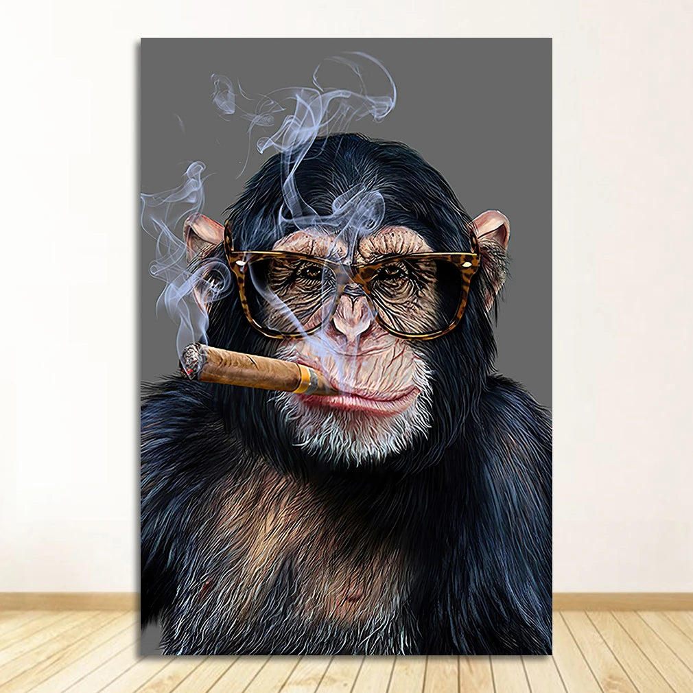 Canvas Painting Posters and Prints Street Art Animal Wall Pictures for Living Room Abstract Smoking Monkey Gorilla Peaceful Pleasures Health and Wellness 1544-01 20x30cm Unframed