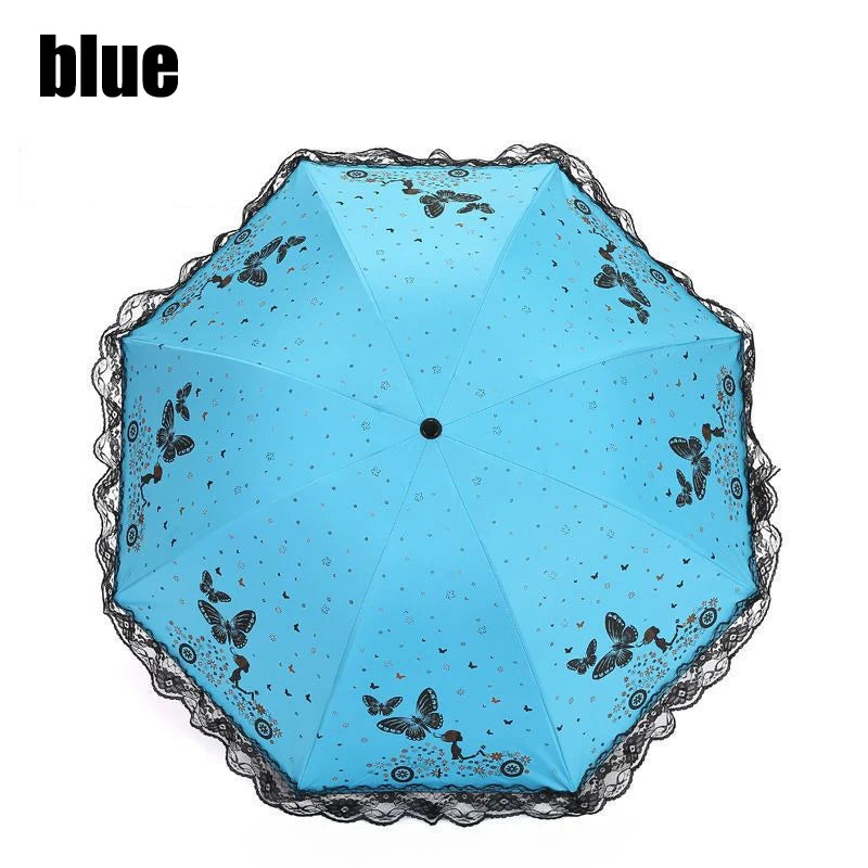 Butterfly Lace Triple Fold Windproof Sun & Rain Umbrella