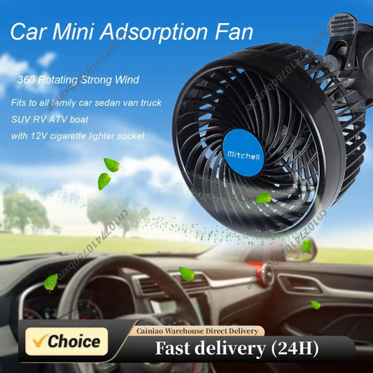 12/24V Air Circulator Fan Adjustable Auto Cooling Fan Sucker Electric Car Circulator Mini Car Fan Cooler for Auto Truck Off-Road Peaceful Pleasures Health and Wellness