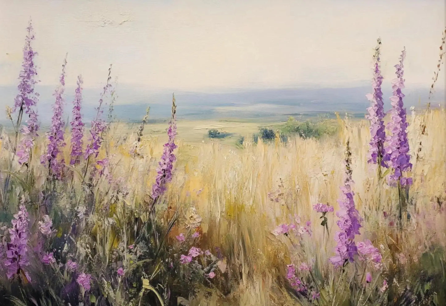 Purple Flower Field Canvas Wall Art | Spring Landscape Print