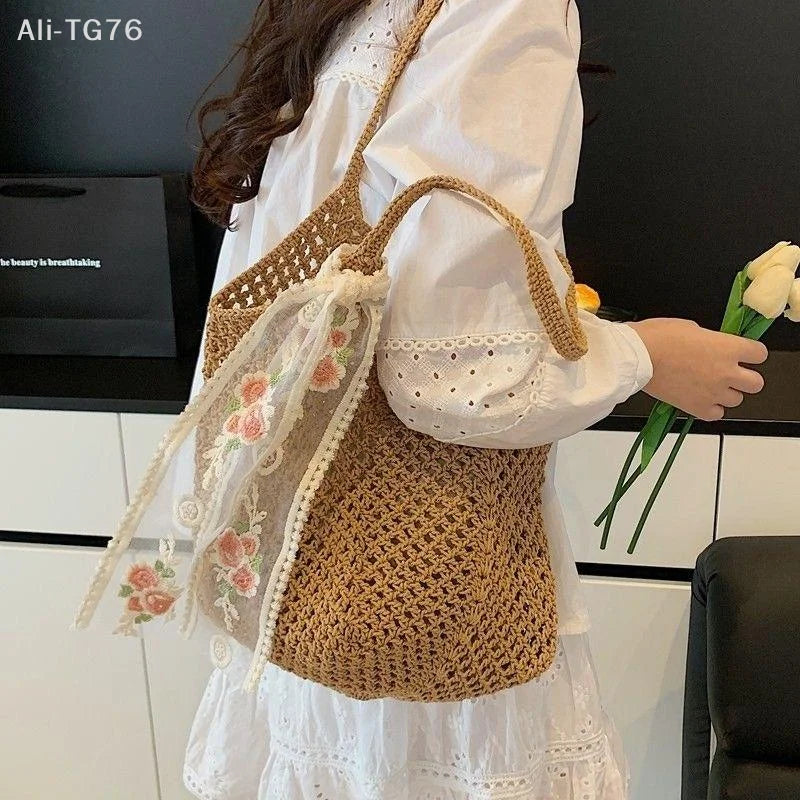 Handmade Woven Straw Beach Tote Bag – Large Women's Shoulder Bag