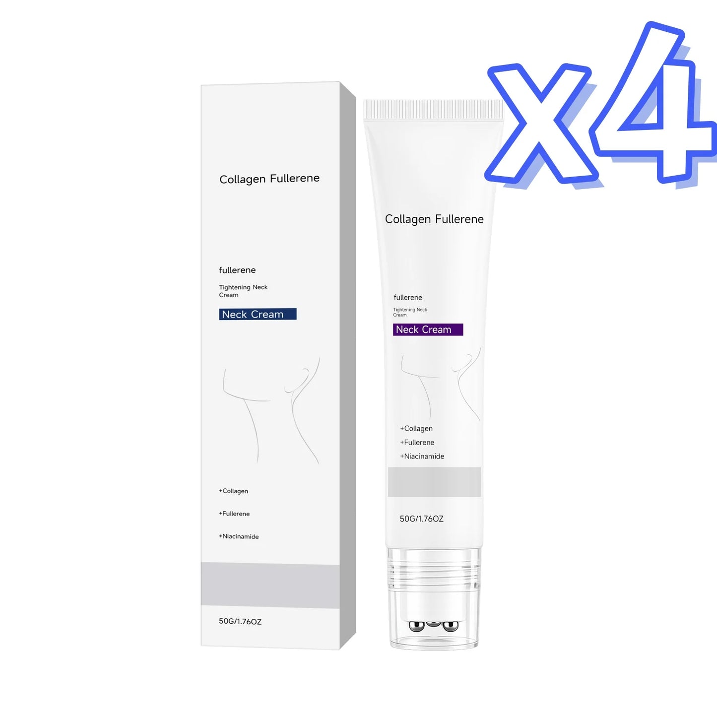 Collagen Neck Cream Reduce Neck Wrinkles Fine Lines Firming Lifting Neck Eliminate Double Chin Skincare Neck Lines Protein Cream Peaceful Pleasures Health and Wellness 50g Boxed x 4pcs