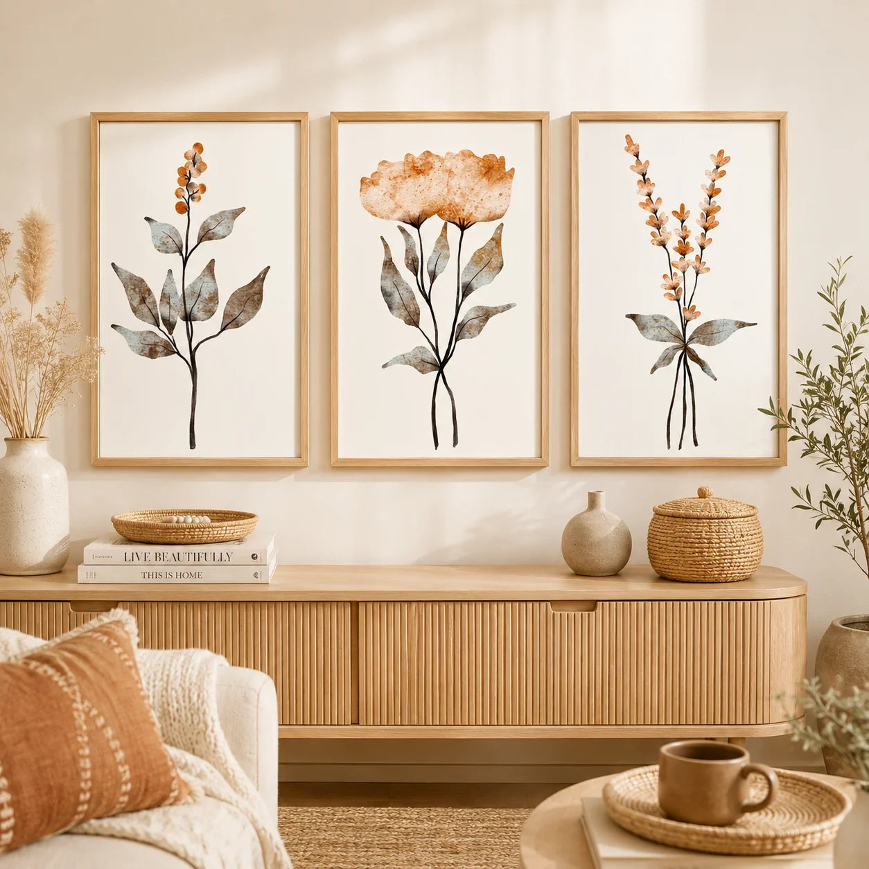 Boho Plant Wildflower Wall Art, Nordic Botanical Canvas Painting | Minimalist Poster for Living Room Bedroom Decor Peaceful Pleasures Health and Wellness