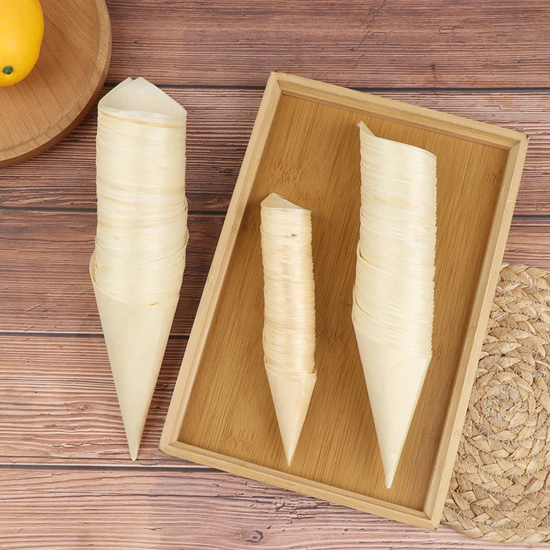 50pcs Disposable Wooden Appetizer Cones | Ice Cream Party