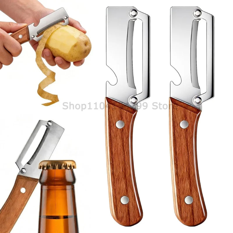3-in-1 Wooden Handle Vegetable Peeler – Stainless Steel