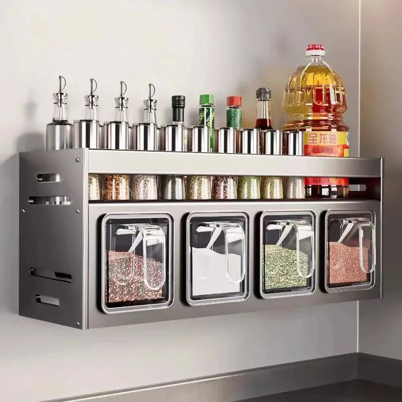 Wall Mounted Stainless Steel Spice Rack | No-Drill Kitchen Organizer