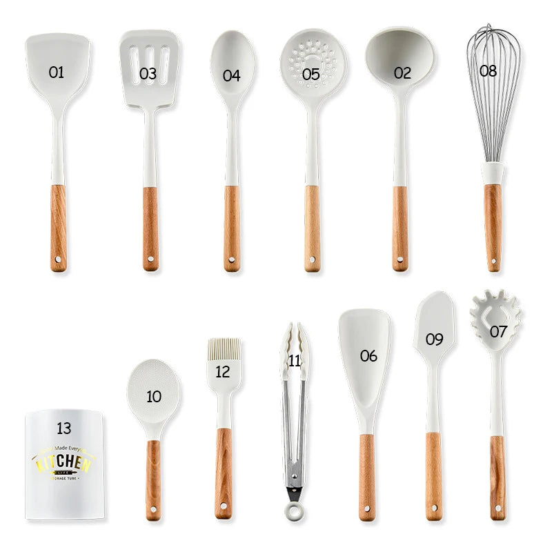 Silicone Non-Stick Cooking Utensil Set – Stainless Steel Handle Spatula, Egg Beater & Shovel Kitchen Tool Set