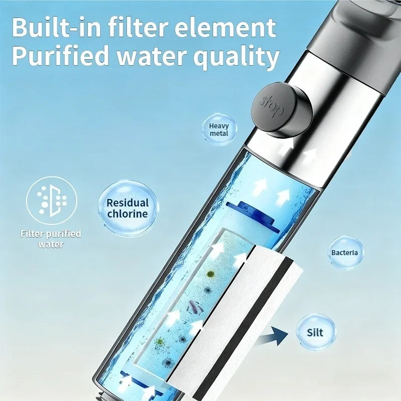 3-Mode High Pressure Filter Shower Head with Massage Brush