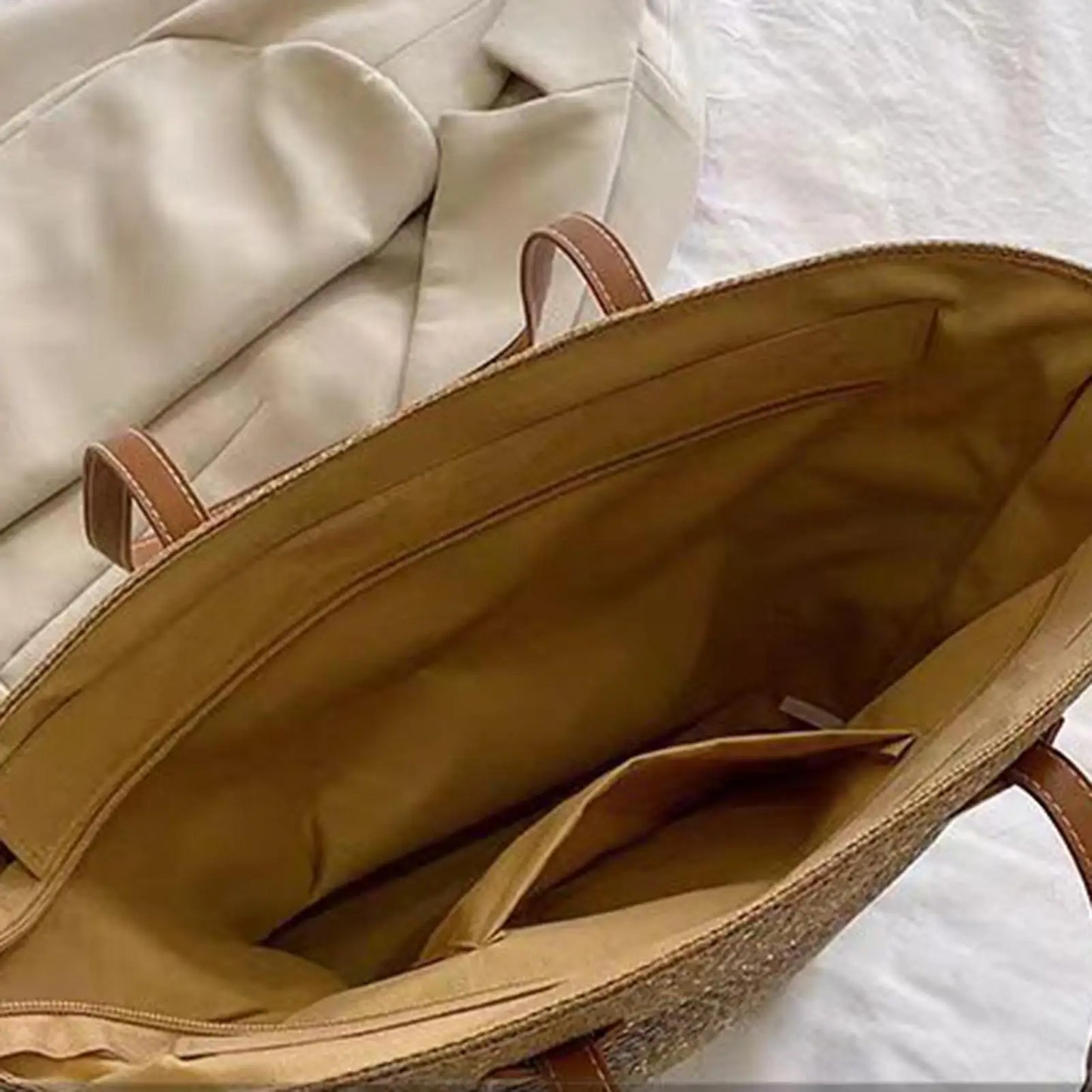 Large Boho Straw Tote Bag Smooth Zipper Shoulder Handbag For Travel Vacation Beach Shopping Office, Summer Bag for Women Peaceful Pleasures Health and Wellness