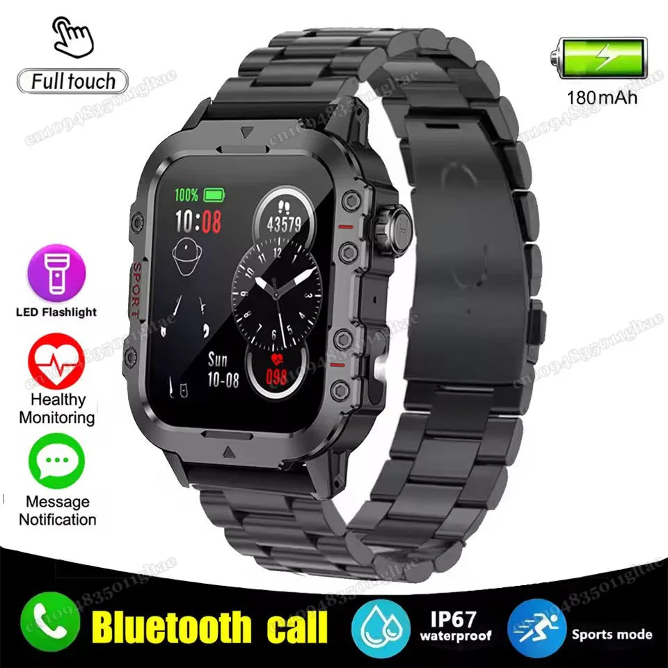 2026 Outdoors Durable Men Sports Smart Watch 1400mAh Battery LED Flashlight Waterproof Bluetooth Call Military Smartwatchs HW12 Peaceful Pleasures Health and Wellness 1.44 Bk22Szstrap Smartwatch