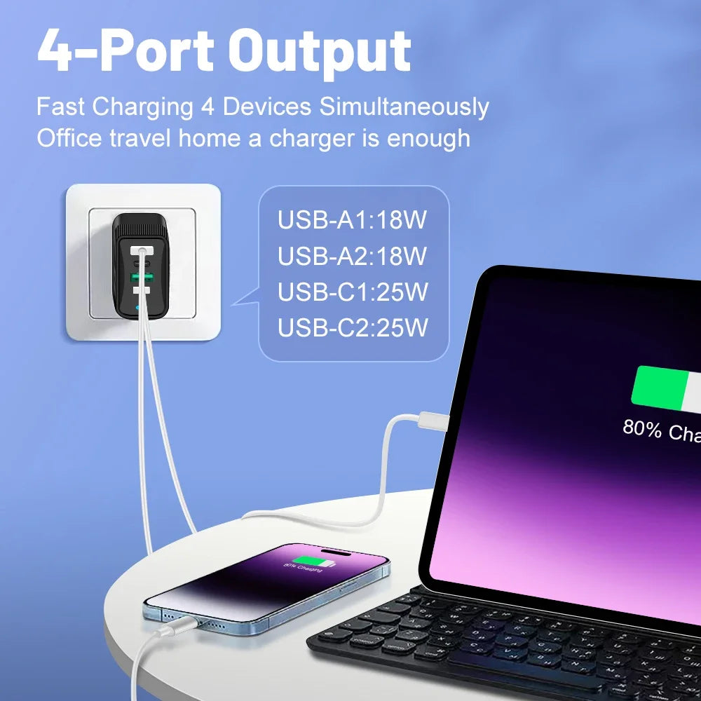 4-in-1 100W Fast Charger | 4-Port USB-C PD & QC3.0 Wall Adapter Peaceful Pleasures Health and Wellness
