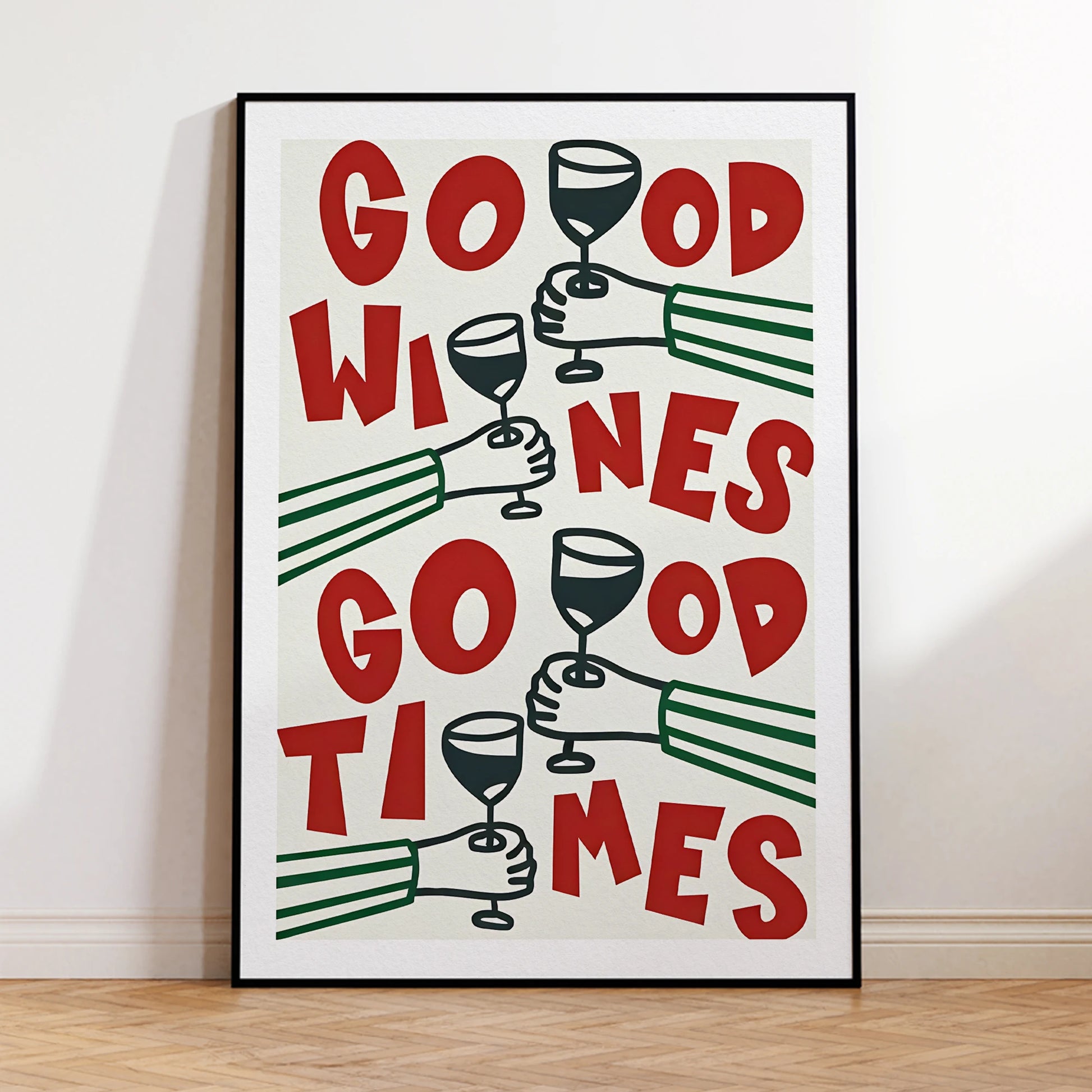 Good Wines Good Times Red And Green Wall Art Prints Canvas Painting Poster Picture For Living Bed Kitchen Room Home Deco Peaceful Pleasures Health and Wellness G2696-1 30x40cm Black Frame