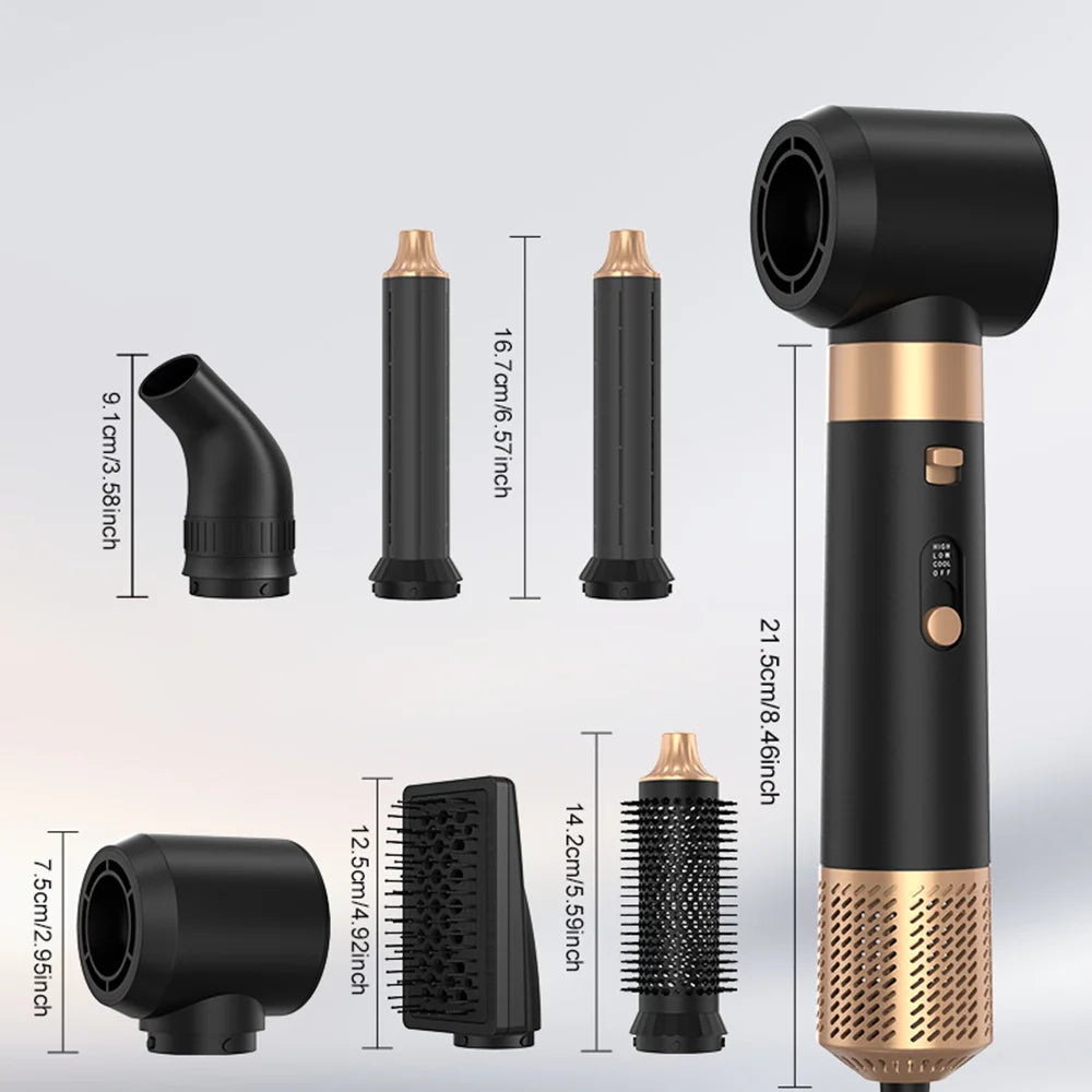 Professional 6 in 1 Hair Dryer Hot Air Comb Multi-Function Hair Styling Blow Dryer Brush Curling Iron Hair Straightener for Home Peaceful Pleasures Health and Wellness