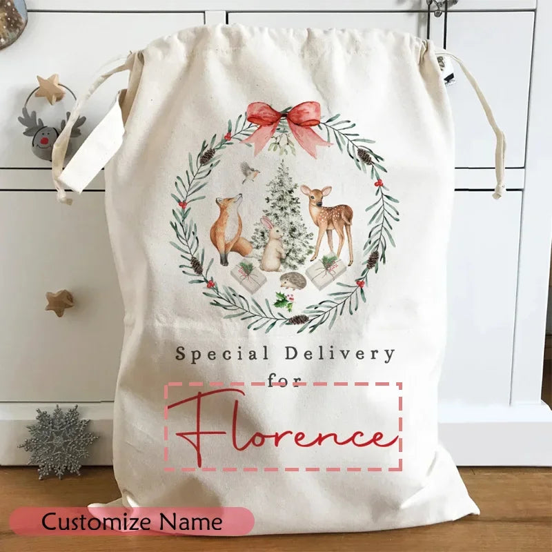 Personalised Christmas Santa Sack | Woodland Animal Gift Bag
