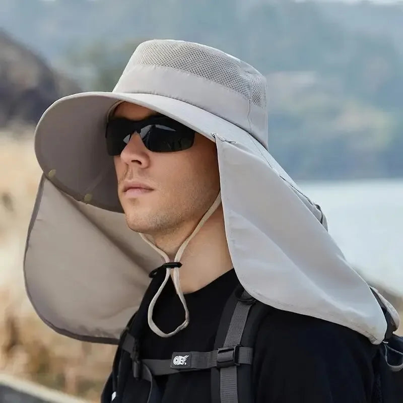 Men's Wide Brim Sun Hat with Neck Flap | UV Protection