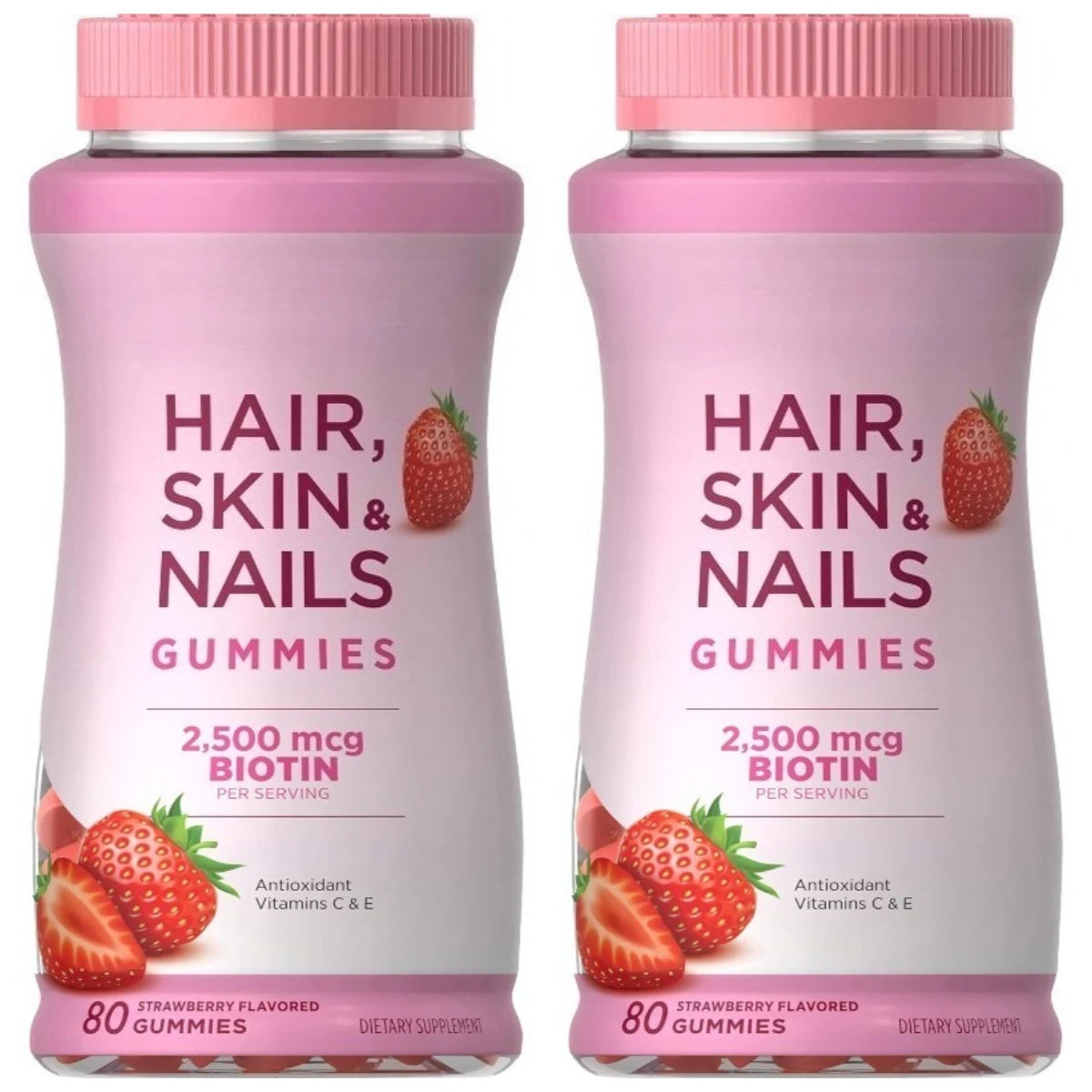 Hair Skin & Nails Gummies | Biotin 2500mcg Vitamins A C E – 80ct