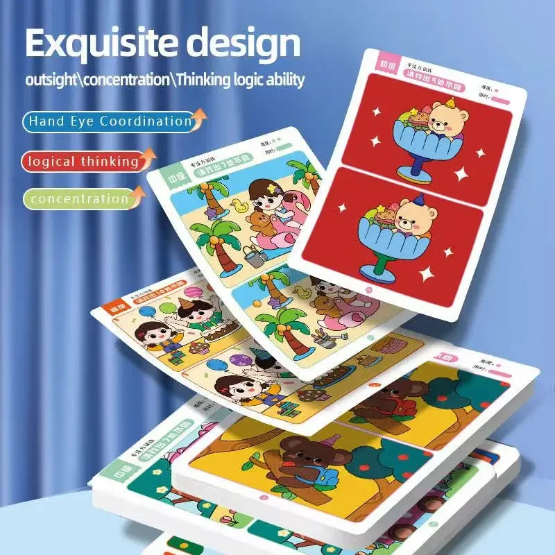 Kids Find Differences Puzzle Cards Reusable Erasable Drawing Game