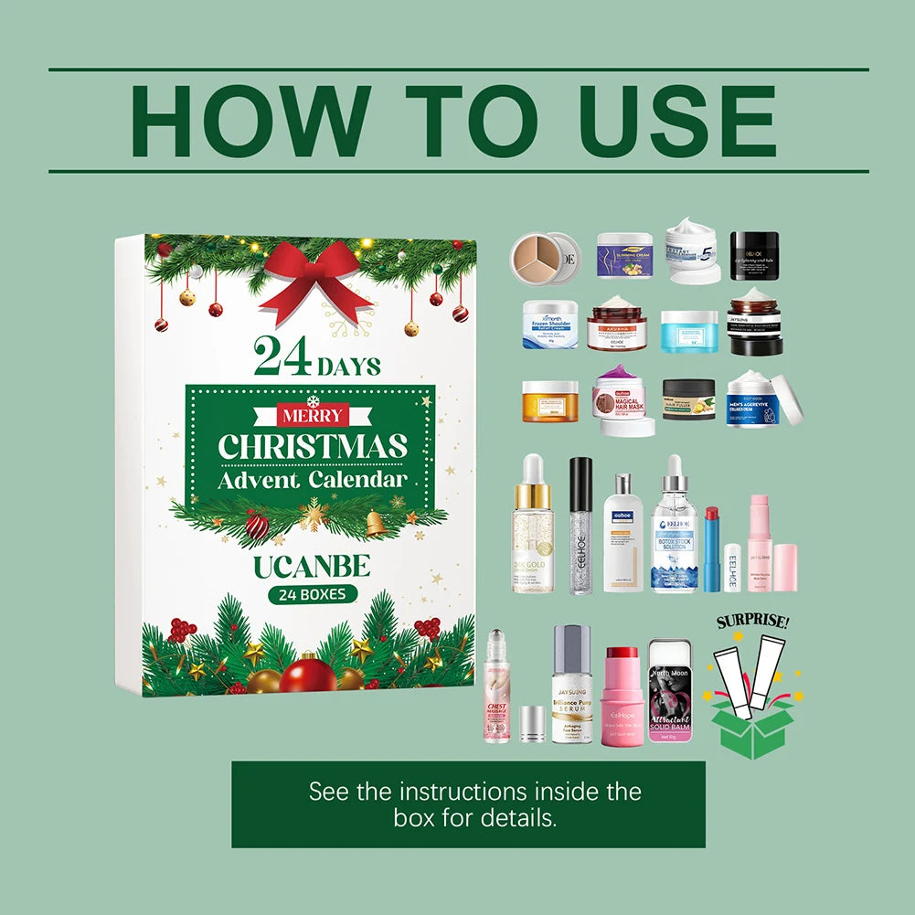 24-Day Christmas Beauty Advent Calendar – Skincare & Makeup Set Beauty Advent Calendar Peaceful Pleasures Health and Wellness