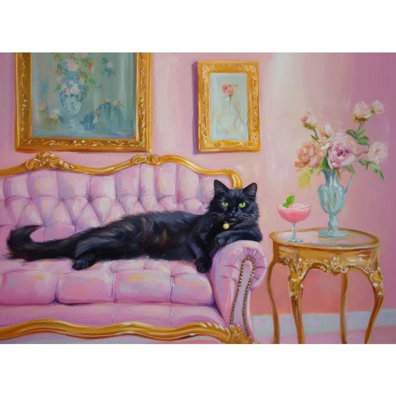 Vintage Trendy Cute Black Cat with Disco Ball&Tropical Drink Cocktail Poster Canvas Painting Wall Art Pictures Home Decor Gift Peaceful Pleasures Health and Wellness 13 20x30cm Unframed