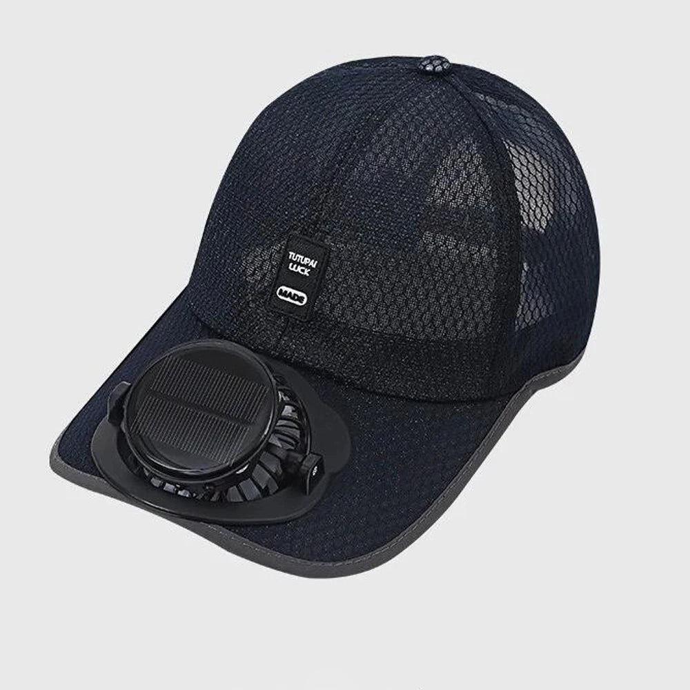 1PCS Adults Mesh Baseball Cap Fishing Beach Hats with Solar Fan, Summer UV Protection Sun Hat, Solar Powered/USB Charging Sunhat Peaceful Pleasures Health and Wellness NavyBlue-1PCS