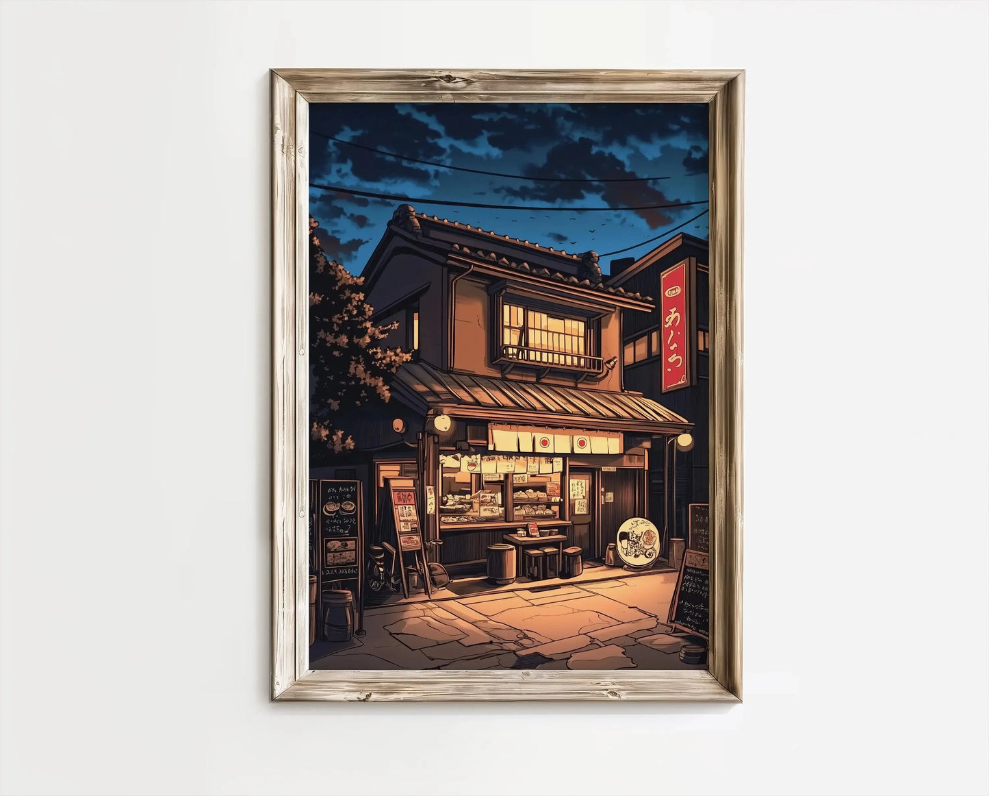 Anime Ramen Shop Gourmet Illustration Canvas Print City Street Scene Wall Poster for Modern Living Room Kitchen Home Decor Gifts Peaceful Pleasures Health and Wellness CT1241-1 40x60cm Unframed
