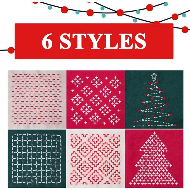 A36T-Water Soluble Embroidery Pattern Sashiko Thread, Merry Christmas Kitsashiko Kit For Beginners, Thimble Fabric, Hand Quiltin Peaceful Pleasures Health and Wellness