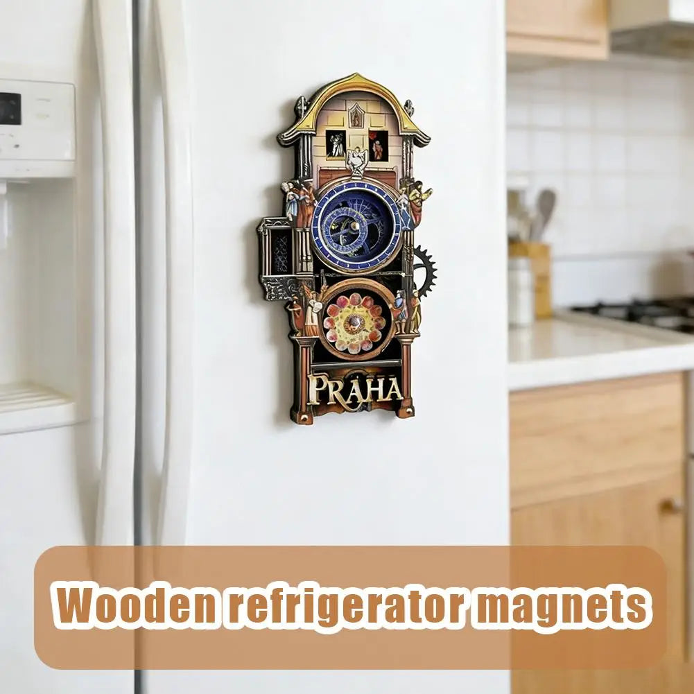 Prague Astronomical Clock Wooden Fridge Magnet | Travel Souvenir