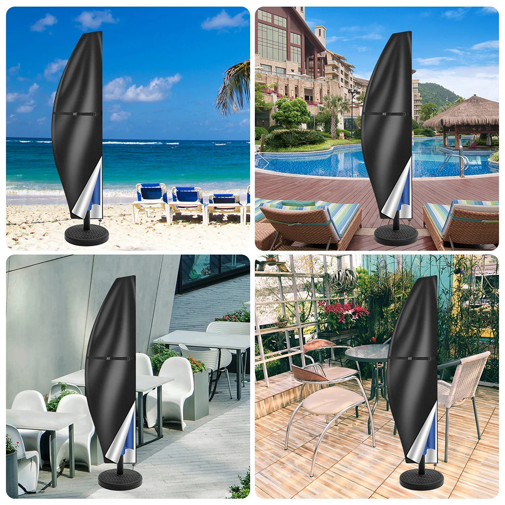 Patio Umbrella Cover Waterproof Outdoor Anti-UV Cantilever Offset Umbrella Cover Parasol Rain Umbrella Cover with Rod &Pull Ring Peaceful Pleasures Health and Wellness
