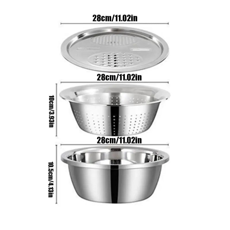3-Piece Stainless Steel Colander Bowl & Grater Set | Kitchen Colander Bowl Set Peaceful Pleasures Health and Wellness