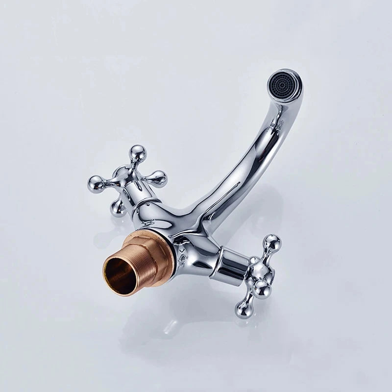 Antique Brass Dual Handle Basin Faucet | Hot & Cold Mixer Tap