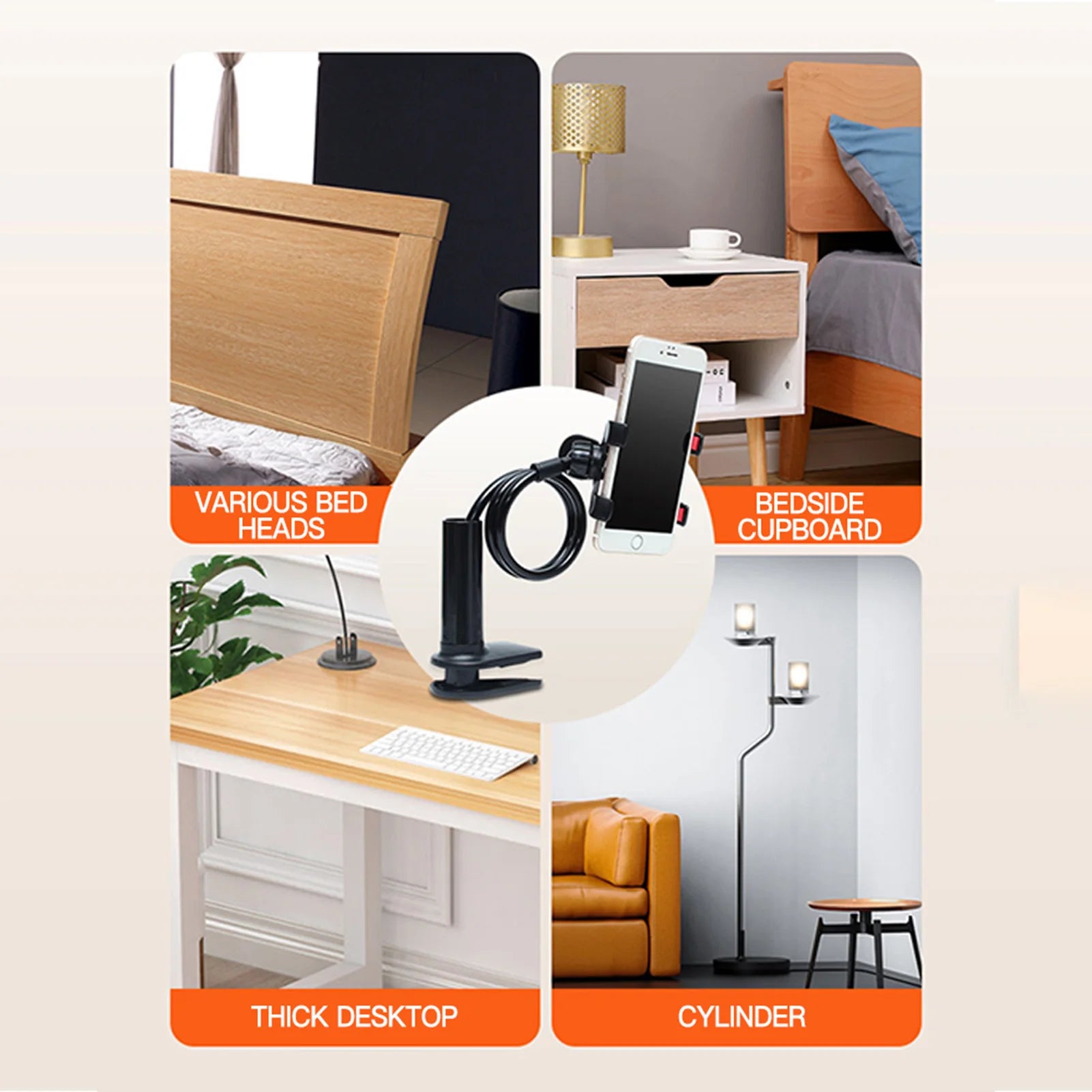 Universal 360° Flexible Cell Phone Holder Arbitrarily Curved Clamp on Desk Mobile Phone Stand for Desk Clip Bracket Clamp Stand Peaceful Pleasures Health and Wellness