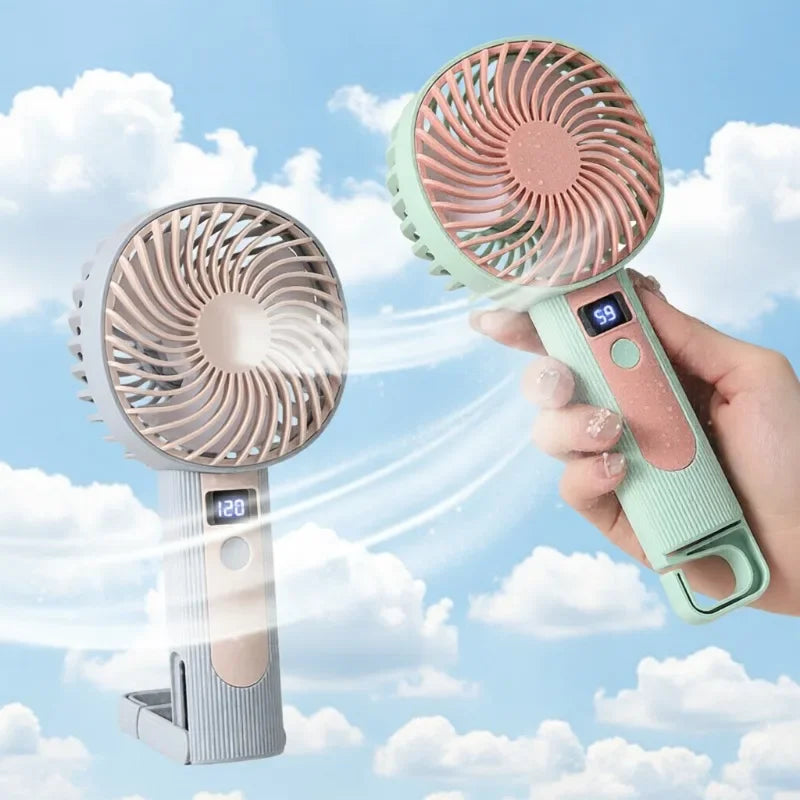 2-in-1 Digital Handheld & Desktop USB Rechargeable Portable Fan
