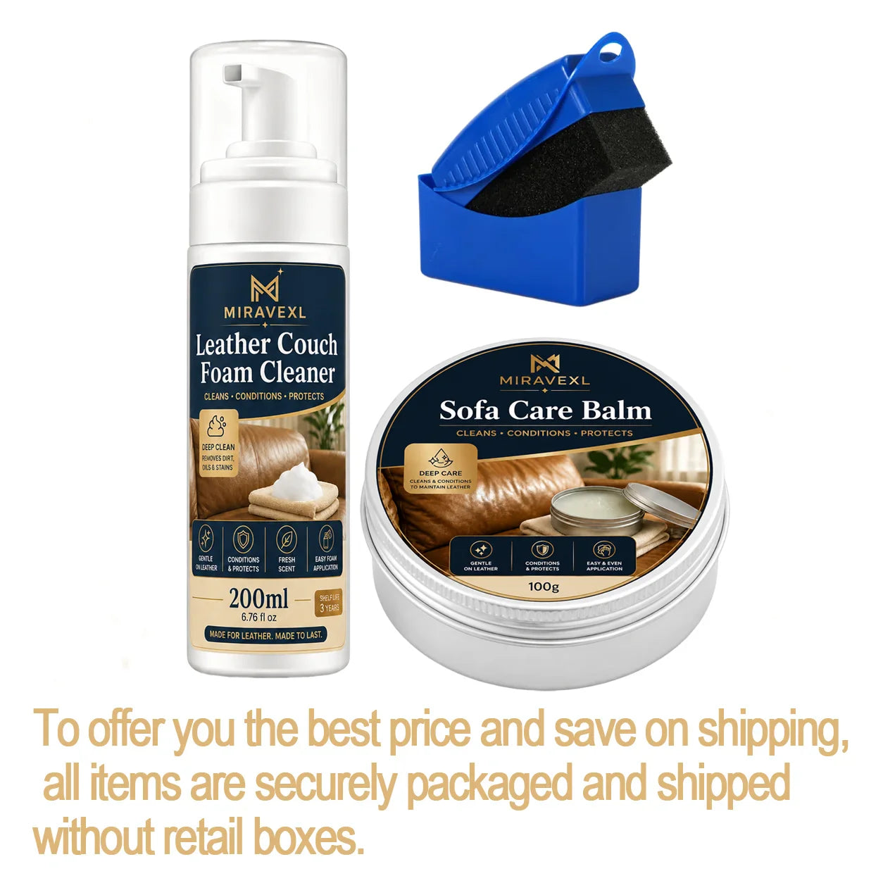 MIRAVEXL Leather Cleaner & Conditioner Kit – Foam + Care Balm