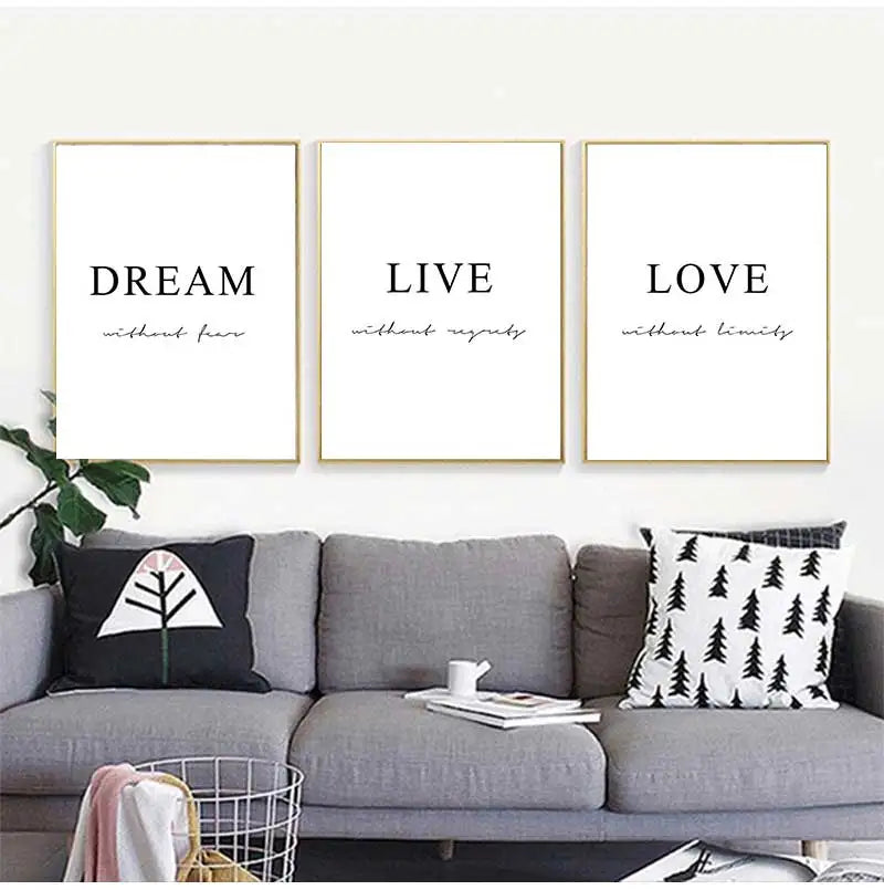 Minimalist Black & White Dream Love Quote Canvas Wall Art