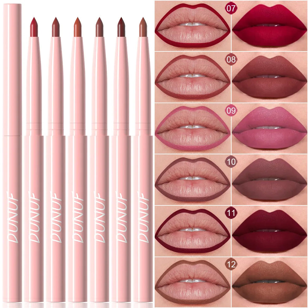 DUNUF 6-Piece Matte Lip Liner Set – Waterproof, Long-Lasting