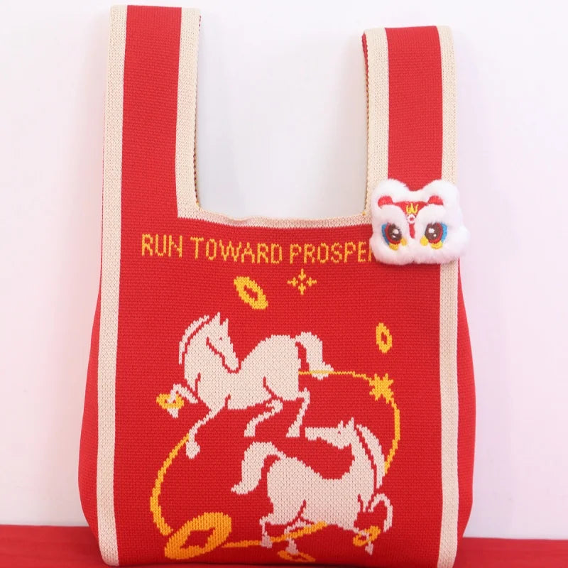 Horse Year Knitted Tote Bag – Large Reusable Handbag