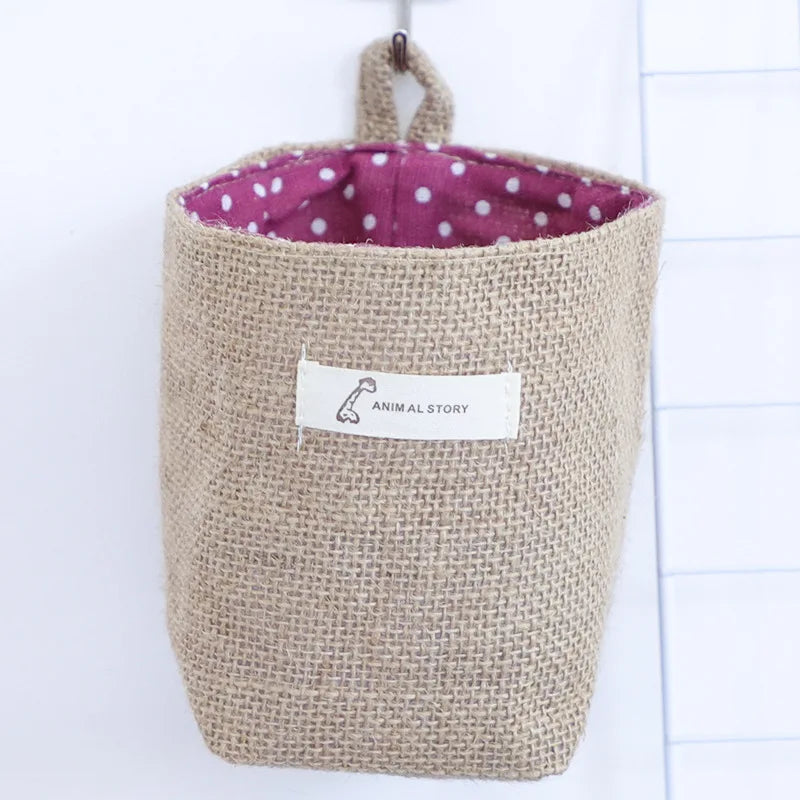 Desktop Jute Storage Bag Cotton Linen Basket Sundries Box Handle