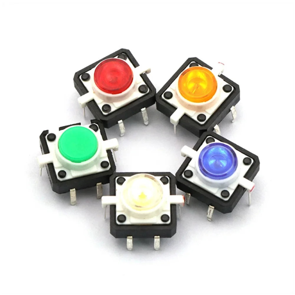 5PCS Reset Button Momentary Switch With Light 12x12x7.3mm Green Blue Red Yellow White LED Illuminated Tact Switch 12*12*7.3MM Peaceful Pleasures Health and Wellness
