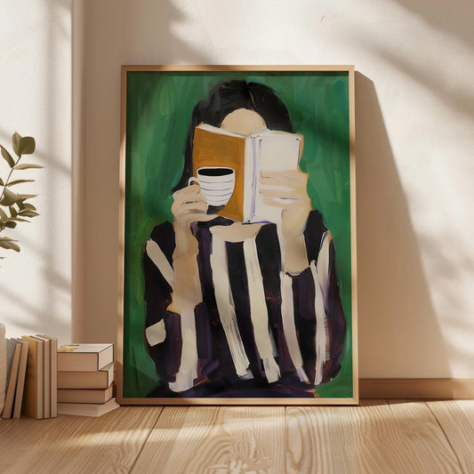 Emerald Green Reading Woman Canvas Wall Art | Minimalist Print Canvas Wall Art Peaceful Pleasures Health and Wellness