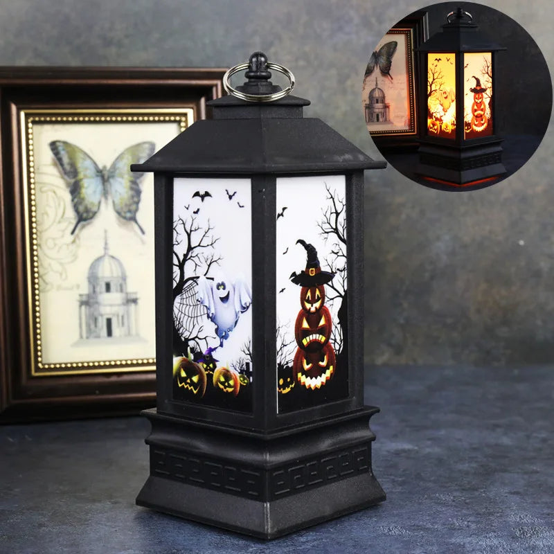 Halloween Pumpkin Castle Decorative Lamp Simulated Flame LED Light Small Hand Lantern For Holiday Outdoor Bar Garden Decoration Peaceful Pleasures Health and Wellness Flaming Pumpkin Other