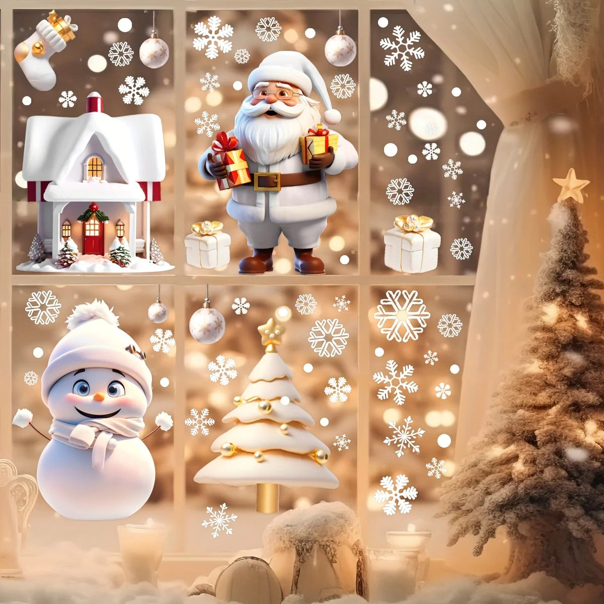 4-Piece Christmas Door & Window Stickers | Holiday Decor Set