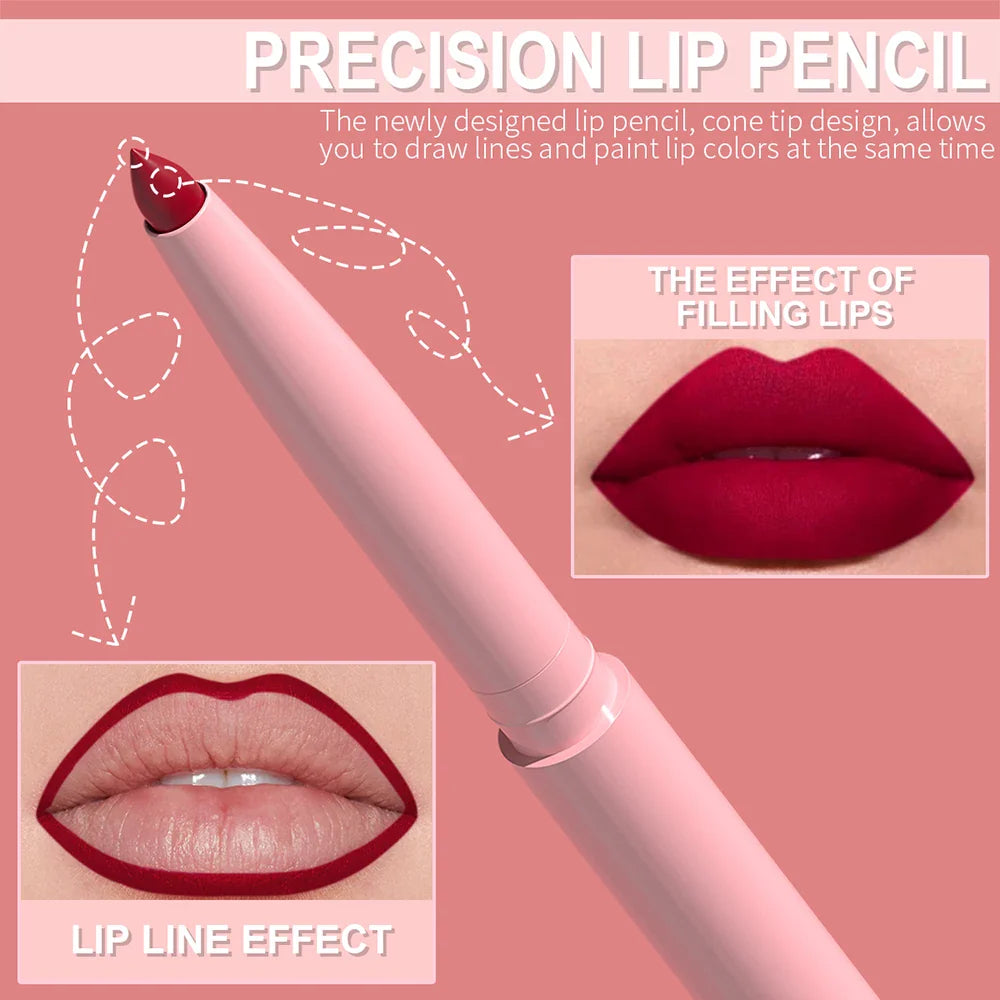 DUNUF 6-Piece Waterproof Lip Liner Set – Long-Lasting Color