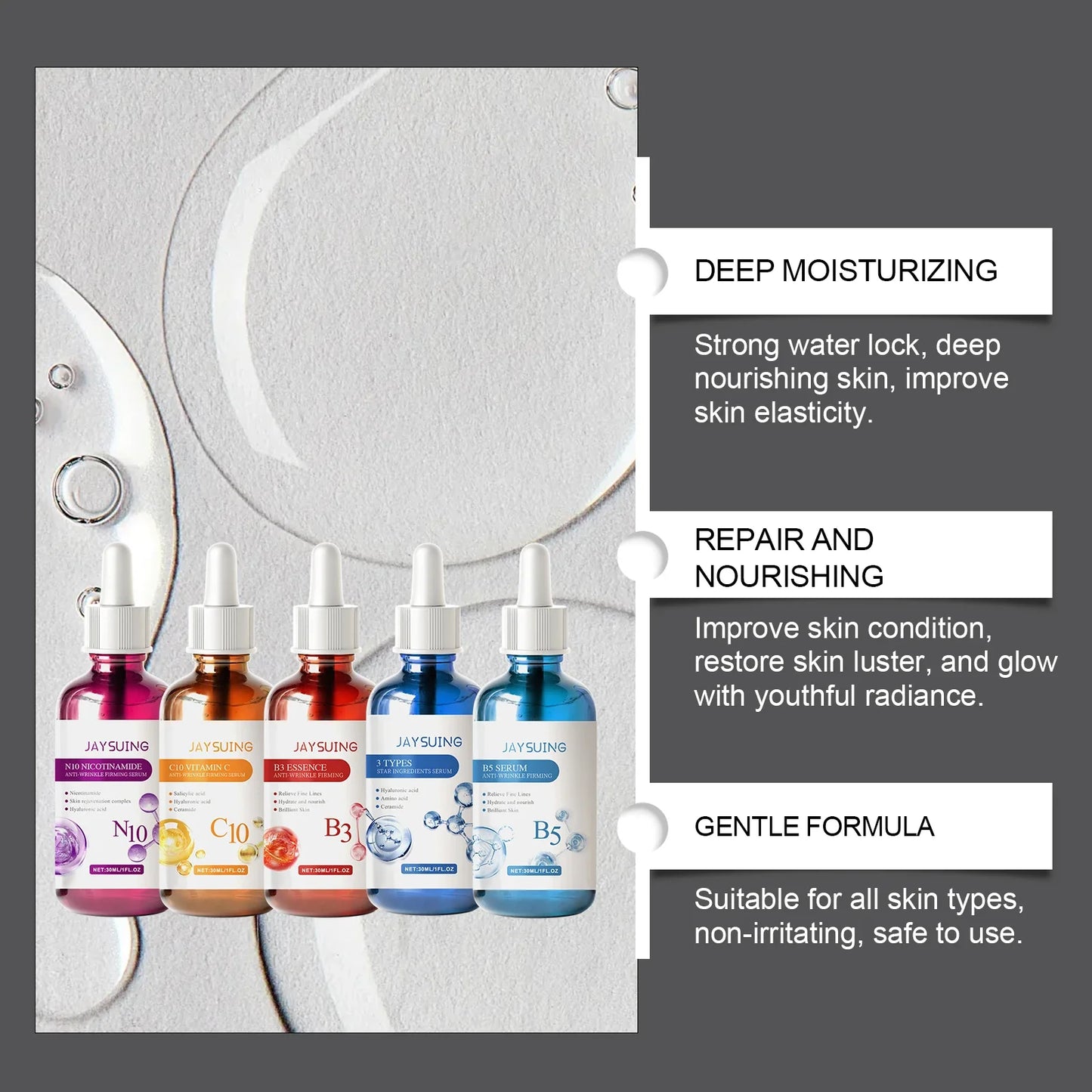 Jaysuing 5-Piece Facial Serum Gift Set – Anti-Aging & Brightening