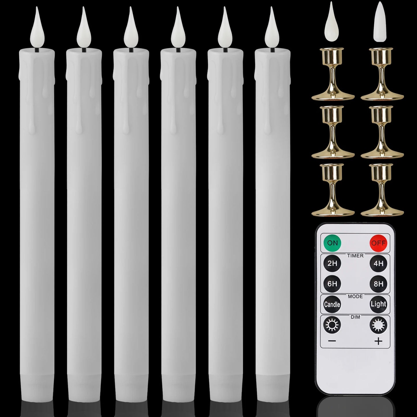 Pack of 6/12/24pc LED Flameless Flickering Taper Candles with Remote Ivory Candlesticks for Xmas Wedding Fireplace Decoration Peaceful Pleasures Health and Wellness 6pc white C