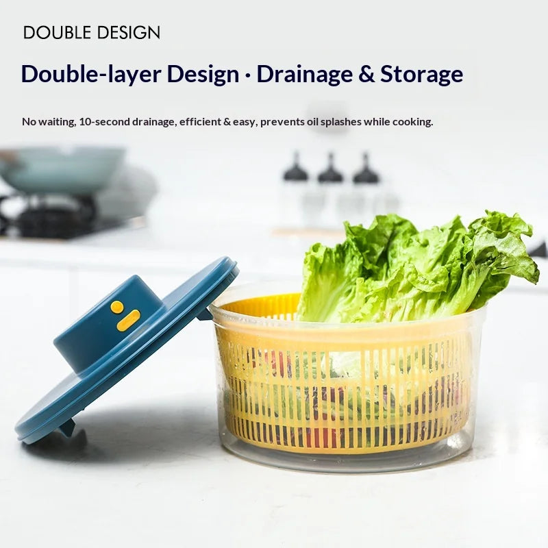 New Salad Spinner Electric/Manual Vegetable Dehydrator Multifunction Food Fruit Dryer Quick Drying Drain Basket Kitchen Tools Peaceful Pleasures Health and Wellness