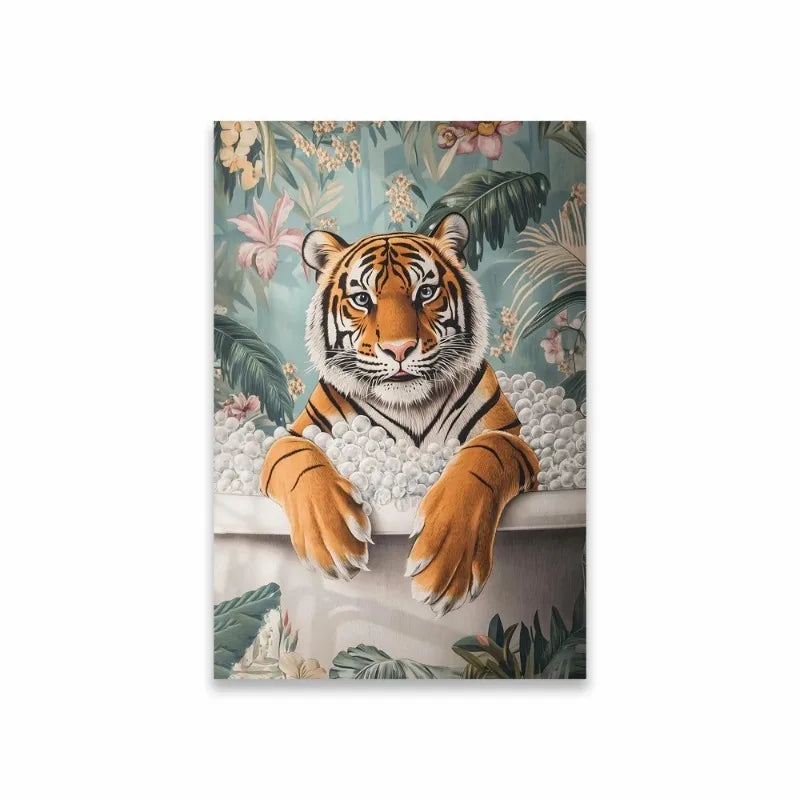 Funny Animal Bathroom Canvas Wall Art | Zebra Giraffe Tiger