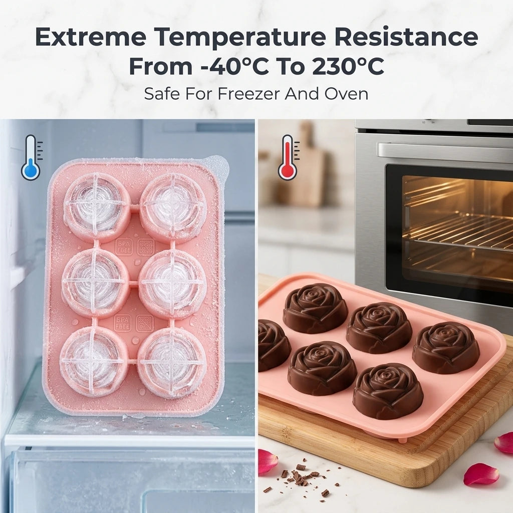 Food-grade silicone 6-piece rose ice cube tray with leak-proof funnel and buckle for DIY ice molds and ice cube molds Peaceful Pleasures Health and Wellness
